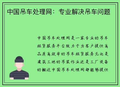 中国吊车处理网：专业解决吊车问题