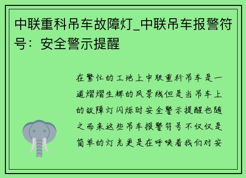 中联重科吊车故障灯_中联吊车报警符号：安全警示提醒