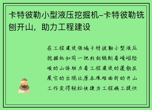 卡特彼勒小型液压挖掘机-卡特彼勒铣刨开山，助力工程建设